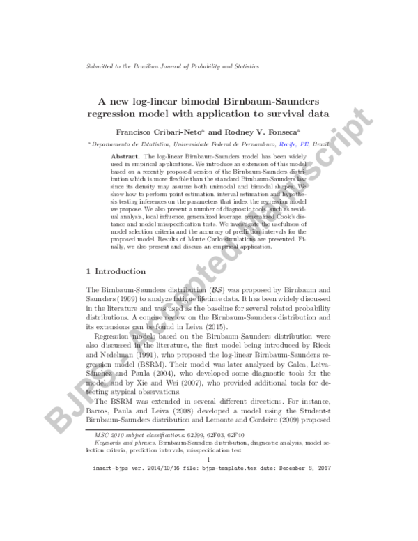 (PDF) A new log-linear bimodal Birnbaum–Saunders regression model with ...