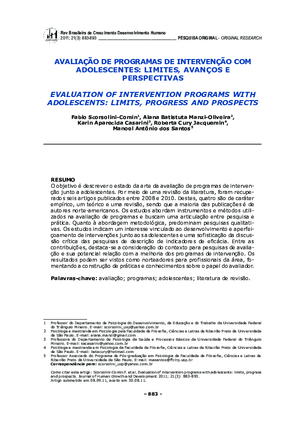 (PDF) Evaluation of intervention programs with adolescents: limits ...