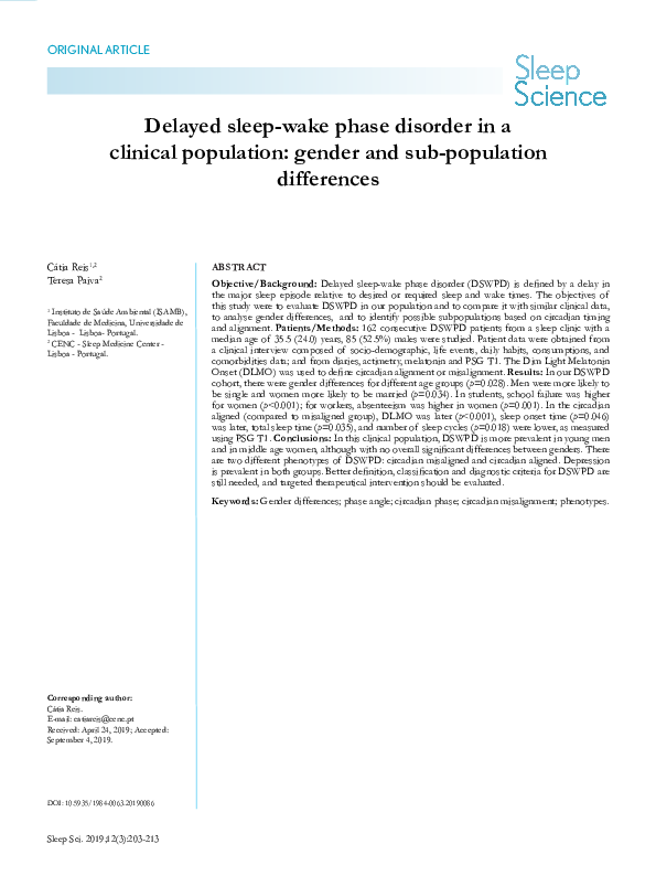 (PDF) Delayed sleep-wake phase disorder in a clinical population ...