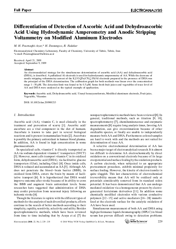 (PDF) Differentiation of Detection of Ascorbic Acid and Dehydroascorbic ...