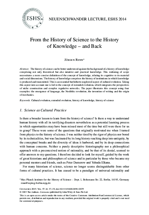 (PDF) From the History of Science to the History of Knowledge - and Back