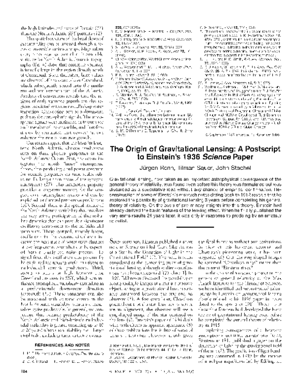 (PDF) The Origin of Gravitational Lensing A Postscript to Einstein's