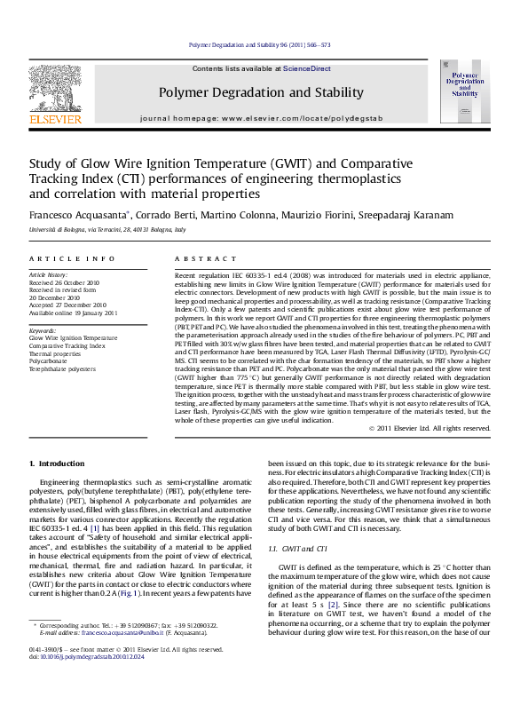 (PDF) Study of Glow Wire Ignition Temperature (GWIT) and Comparative