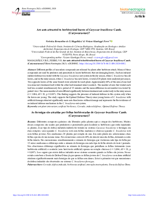 (PDF) Are ants attracted to herbivorized leaves of Caryocar brasiliense ...