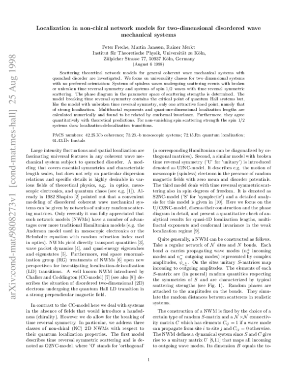 (PDF) Localization in Nonchiral Network Models for Two-Dimensional ...