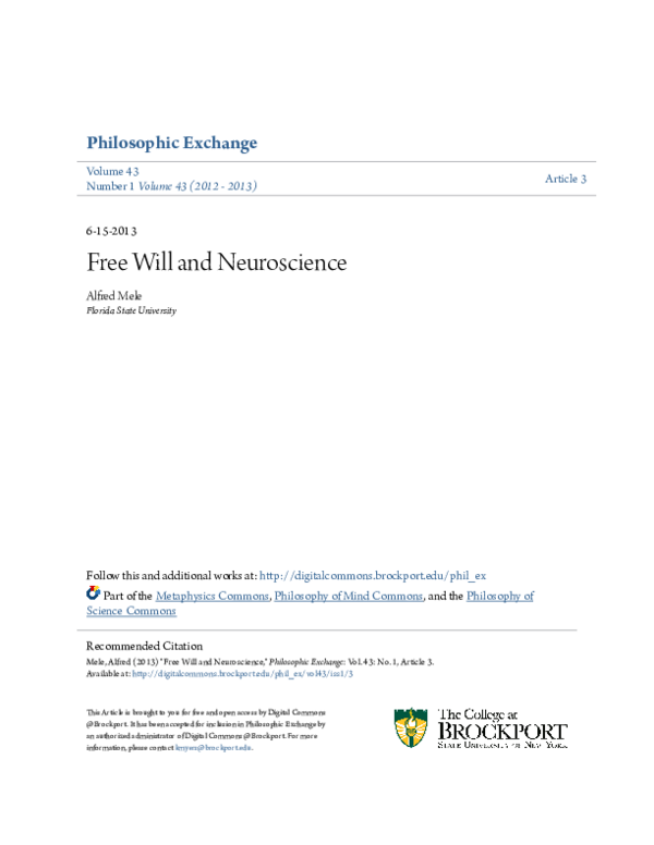 (PDF) Free Will and Neuroscience