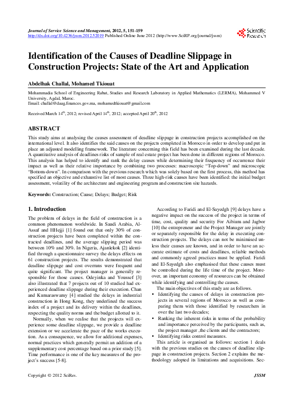(PDF) Identification of the Causes of Deadline Slippage in Construction ...