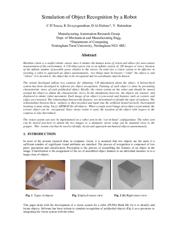 (PDF) Simulation of Object Recognition by a Robot