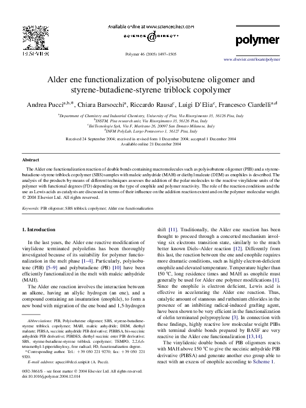 (PDF) Alder ene functionalization of polyisobutene oligomer and styrene ...
