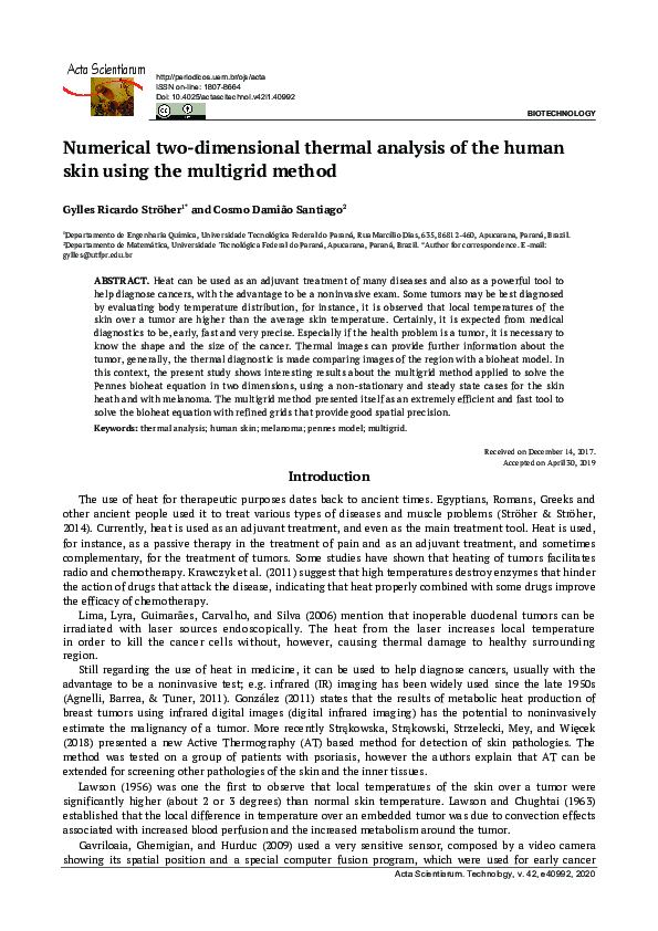 (PDF) Numerical two-dimensional thermal analysis of the human skin ...