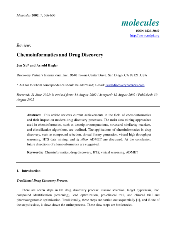 (PDF) Chemoinformatics and drug discovery
