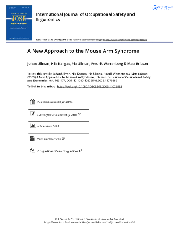 (PDF) A new approach to the mouse arm syndrome Johan Ullman