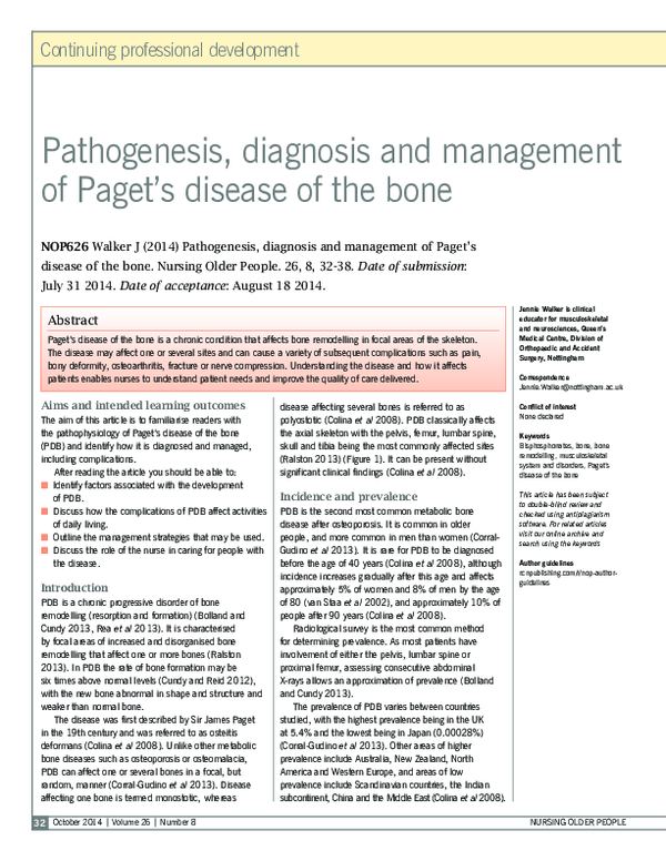 (PDF) Pathogenesis, diagnosis and management of Paget’s disease of the