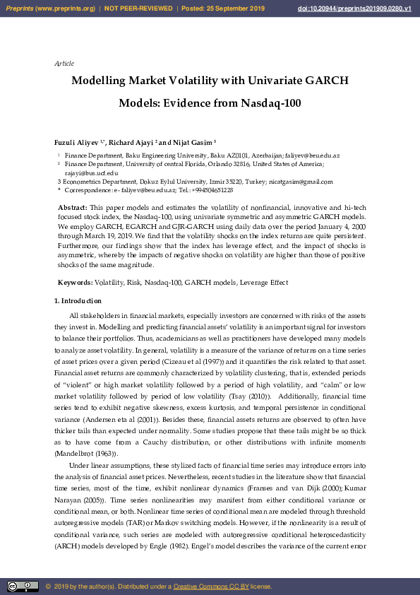 (PDF) Modelling Market Volatility with Univariate GARCH Models ...