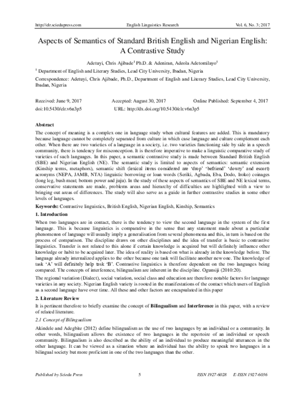 (PDF) Aspects of Semantics of Standard British English and Nigerian