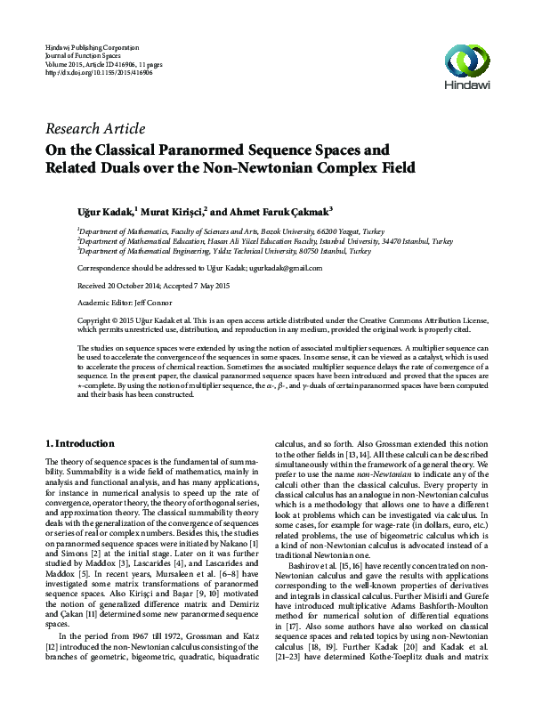 (PDF) On the Classical Paranormed Sequence Spaces and Related Duals ...