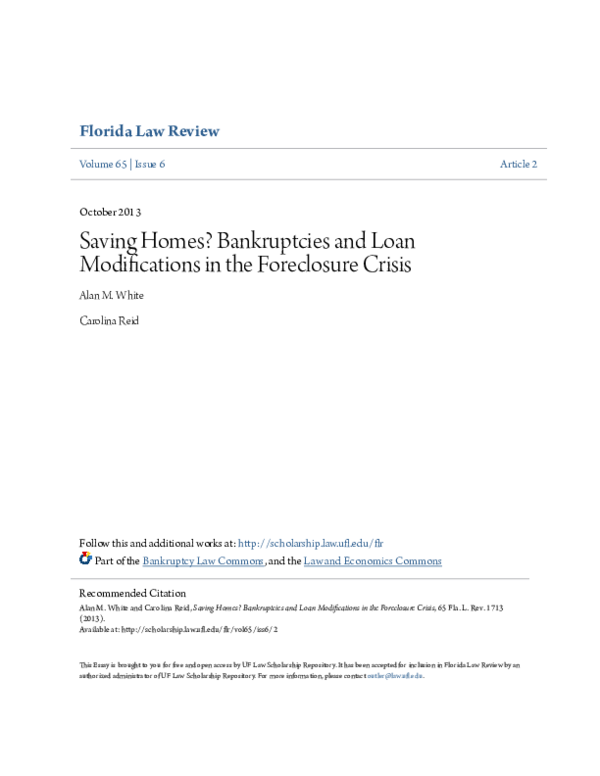 (PDF) Saving Homes? Bankruptcies and Loan Modifications in the