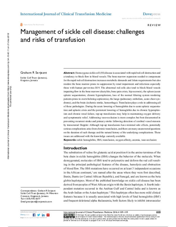 (PDF) The Management of Sickle Cell Disease - Challenges and Prospects