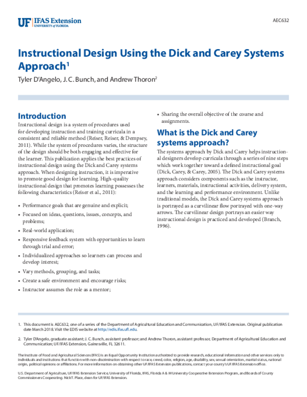 (PDF) Instructional Design Using the Dick Carey Systems Approach