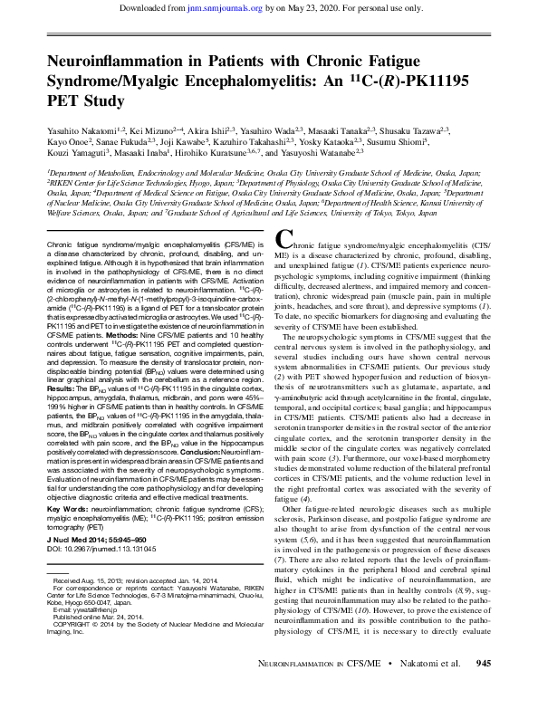 (PDF) Neuroinflammation in Patients with Chronic Fatigue Syndrome ...