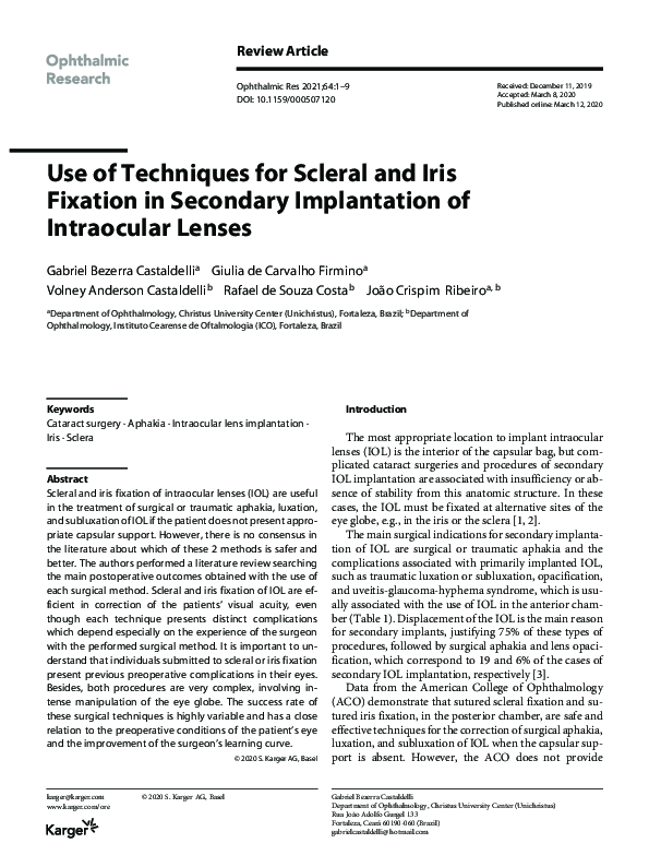 (PDF) Use of the techniques of scleral and iris fixation in the ...