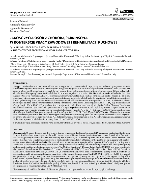 (PDF) Quality of Life of People with Parkinson's Disease and Their ...