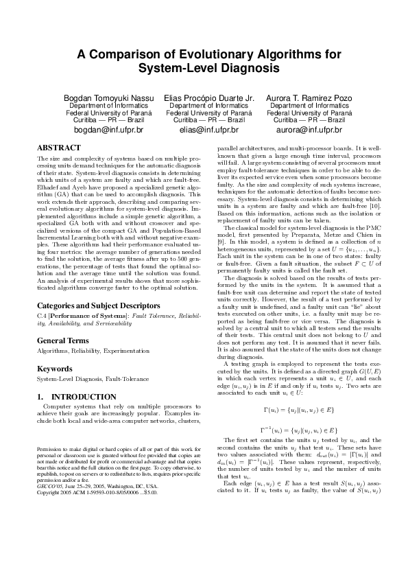 (PDF) A comparison of evolutionary algorithms for system-level diagnosis
