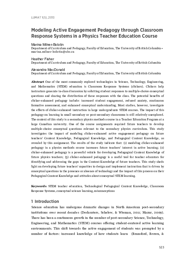 (PDF) Modeling Active Engagement Pedagogy through Classroom Response ...