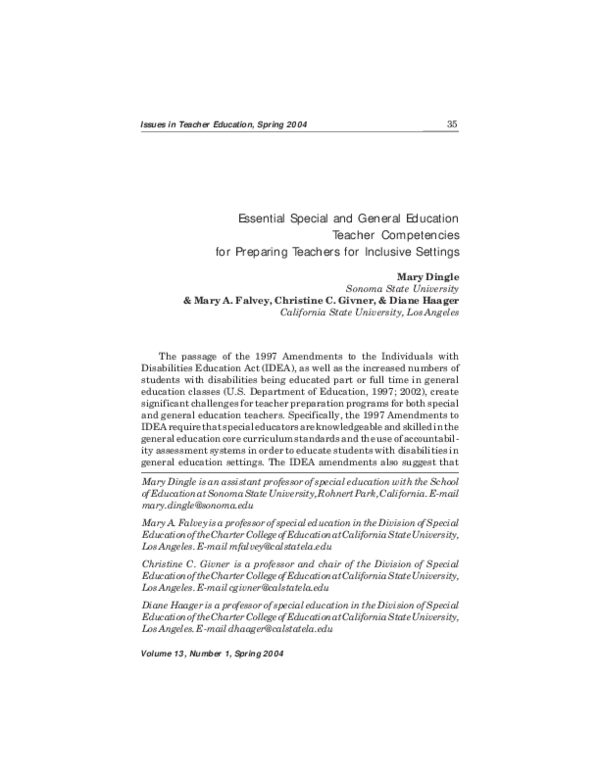 (PDF) Essential Special and General Education Teacher Competencies for ...