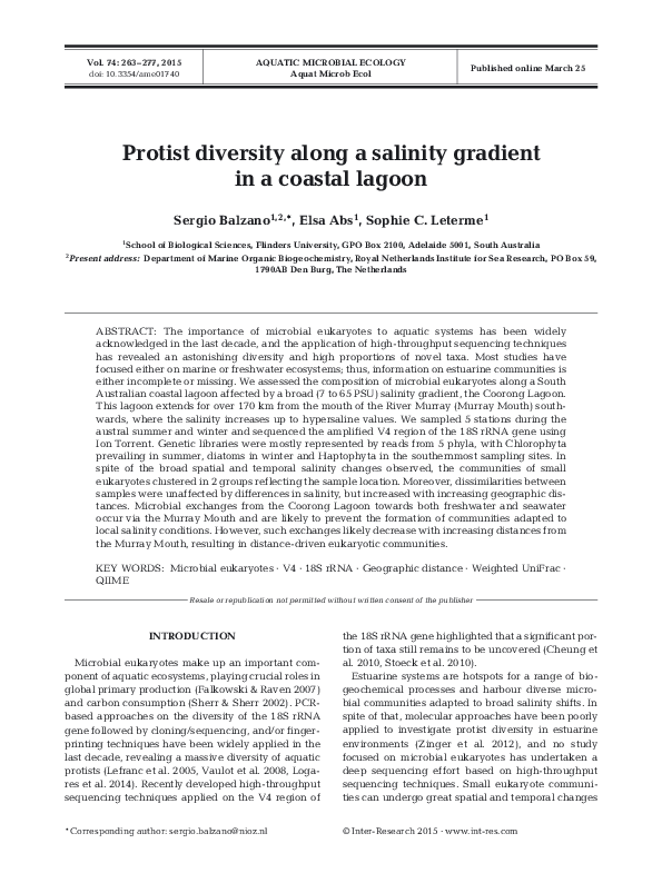 (PDF) Protist diversity along a salinity gradient in a coastal lagoon