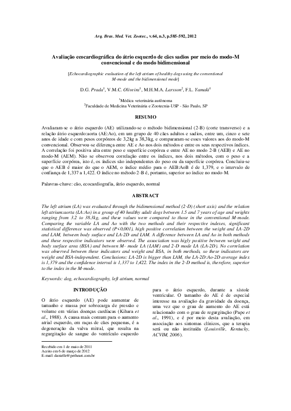 Avaliação ecocardiográfica do átrio esquerdo de cães sadios por meio do modo-M convencional e do modo bidimensional