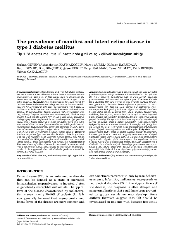 (PDF) The prevalence of manifest and latent celiac disease in type 1 ...