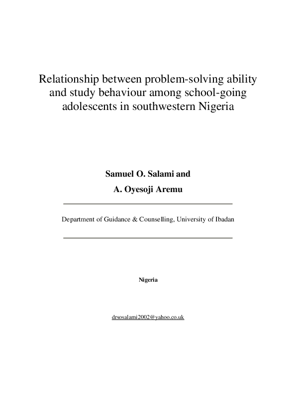 (PDF) Relationship between problem-solving ability and study behaviour ...