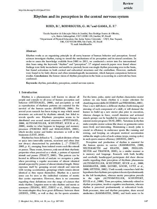 (PDF) Rhythm and its perception in the central nervous system
