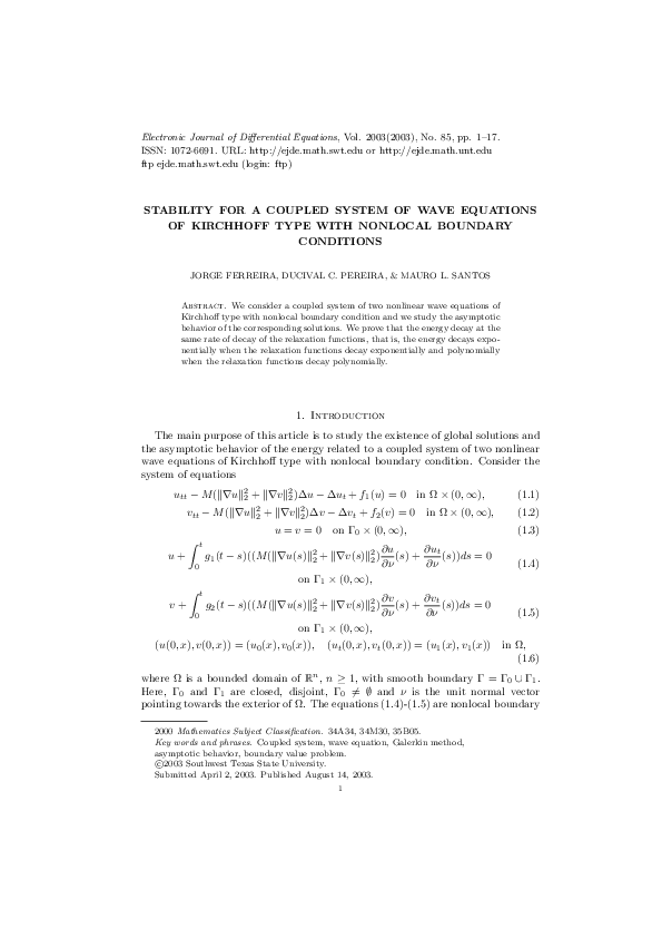 (PDF) Stability for a Coupled System of Wave Equations of Kirchhoff ...