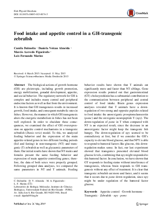 (PDF) Food intake and appetite control in a GH-transgenic zebrafish