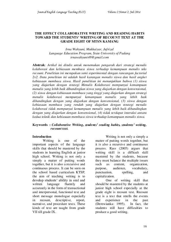(PDF) THE EFFECT COLLABORATIVE WRITING AND READING HABITS TOWARD THE ...