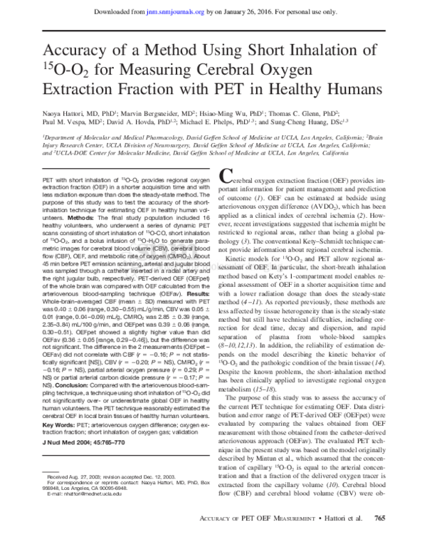(PDF) Extraction Fraction with PET in Healthy Humans
