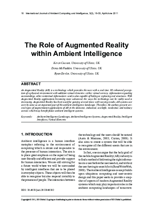 (PDF) The role of augmented reality within ambient intelligence