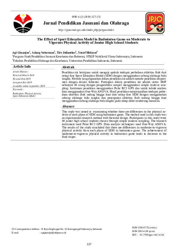 (PDF) The Effect of Sport Education Model through Badminton on Moderate ...