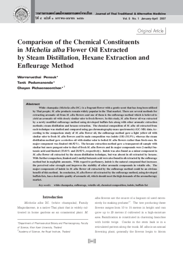 (PDF) Comparison of the chemical constituents in Michelia alba flower ...