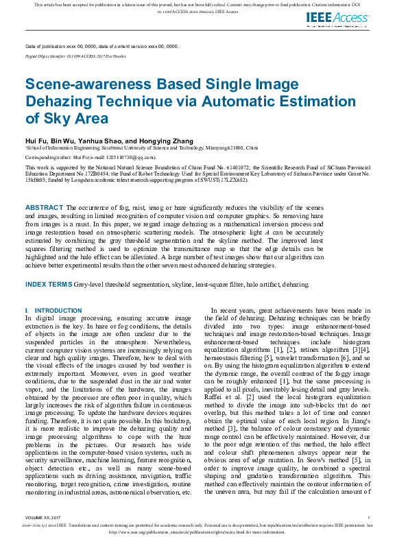 (PDF) Scene-awareness Based Single Image Dehazing Technique via ...