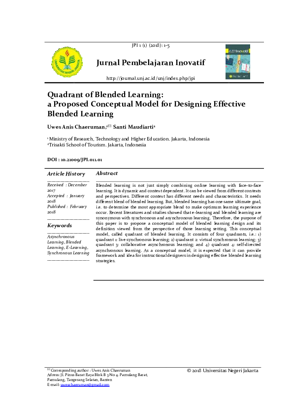 (PDF) Quadrant of Blended Learning: a Proposed Conceptual Model for ...