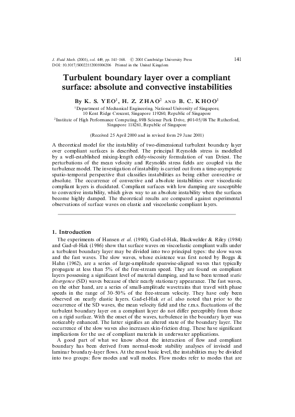 (PDF) Turbulent boundary layer over a compliant surface: absolute and ...