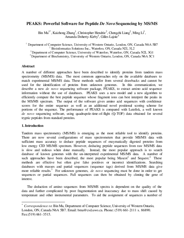 (PDF) PEAKS: powerful software for peptidede novo sequencing by tandem ...