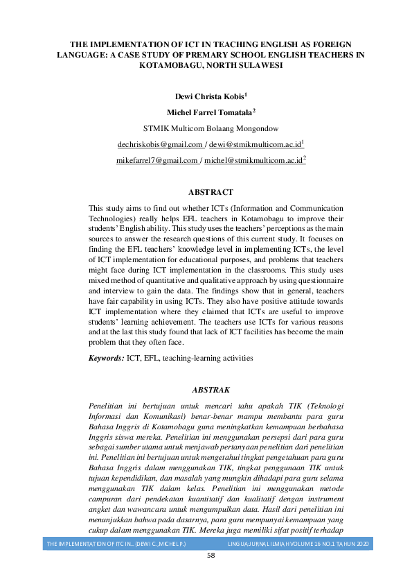 (PDF) The Implementation of ICT in Teaching English as Foreign Language ...