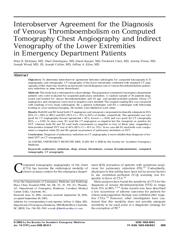 (PDF) Interobserver Agreement for the Diagnosis of Venous ...