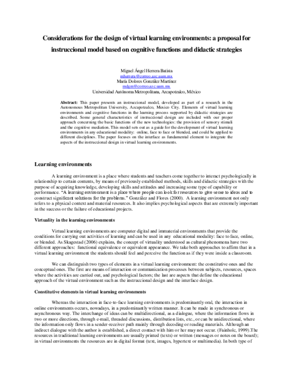(PDF) Considerations for the design of virtual learning environments: a ...