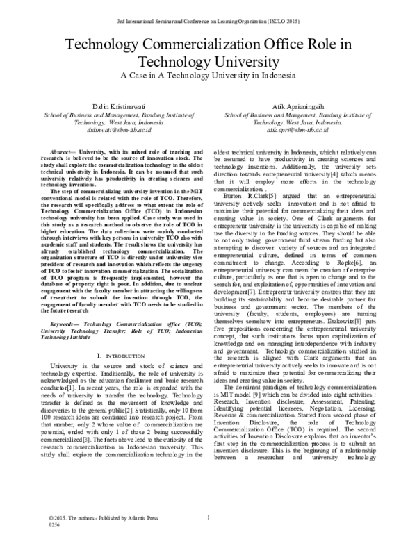 (PDF) Technology Commercialization Office Role in Technology University ...