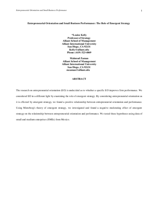 (PDF) Entrepreneurial Orientation and Small Business Performance: The ...